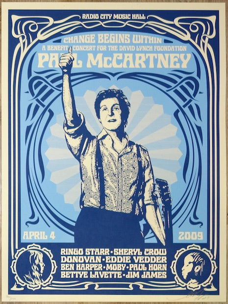 2009 Paul McCartney - Change Begins Within Blue Silkscreen Art Print by Shepard Fairey