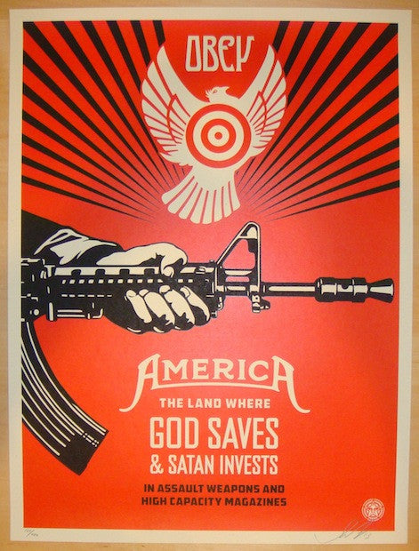 2013 God Saves & Satan Invests - Art Print by Shepard Fairey