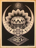 2008 Lotus Ornament - Black Silkscreen Print by Shepard Fairey