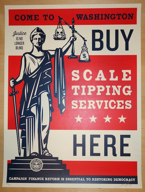 2014 Scale Tipping - Silkscreen Art Print by Shepard Fairey